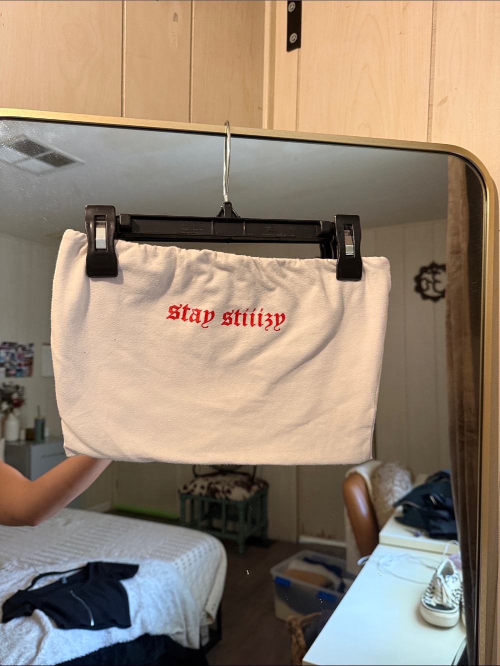 White Tube Crop Top with Red 'stay stiilzy' Embroidery